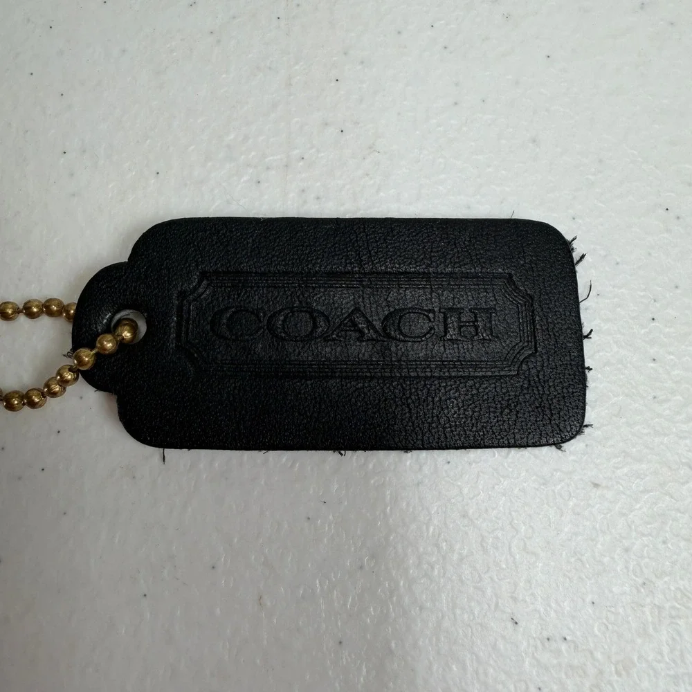 Vintage Coach 2.25 Hangtag Fob Charm Replacement Pebbled Leather Brass Black